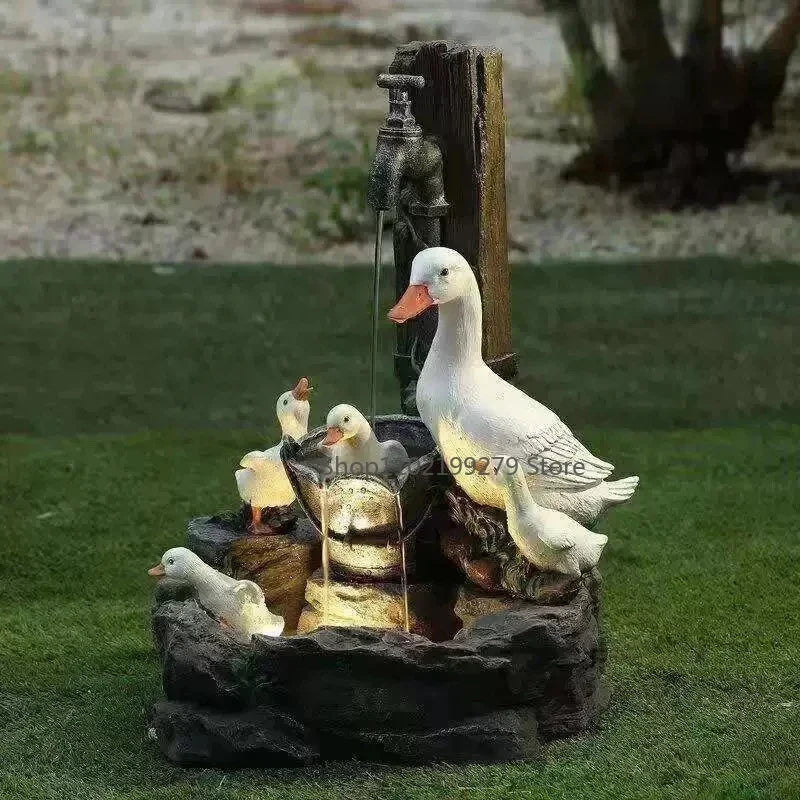 Solar Gartenbrunnen Ente & Eichhörnchen LED Wasserspiel