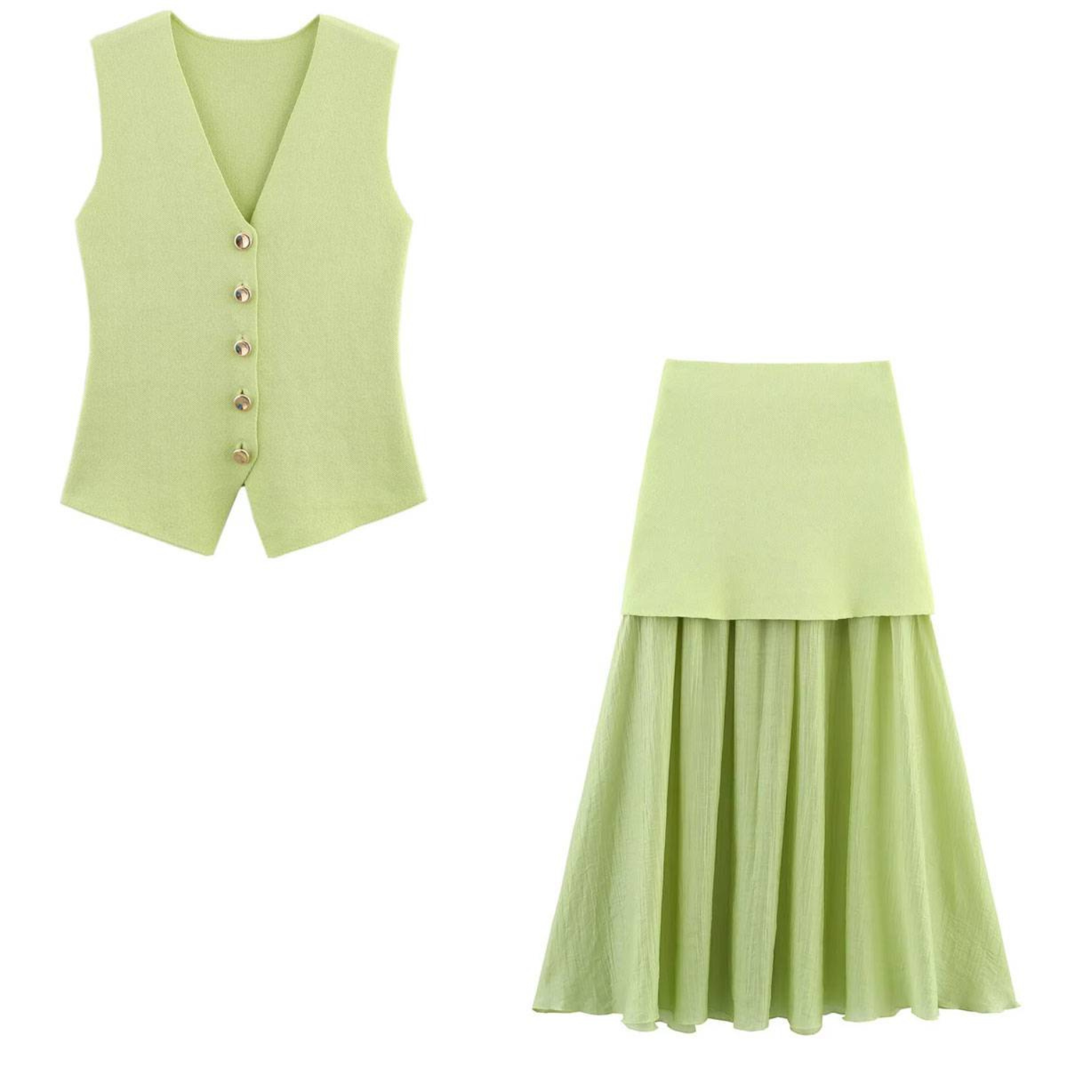 Hanna | Sommer Retro-Set mit Faltenrock und Taillierter Weste