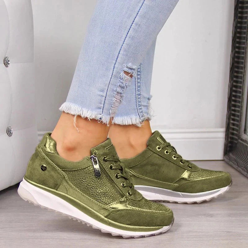 Sneavia - Damen-Plateau-Sneaker mit Reißverschluss und Zierschnürung