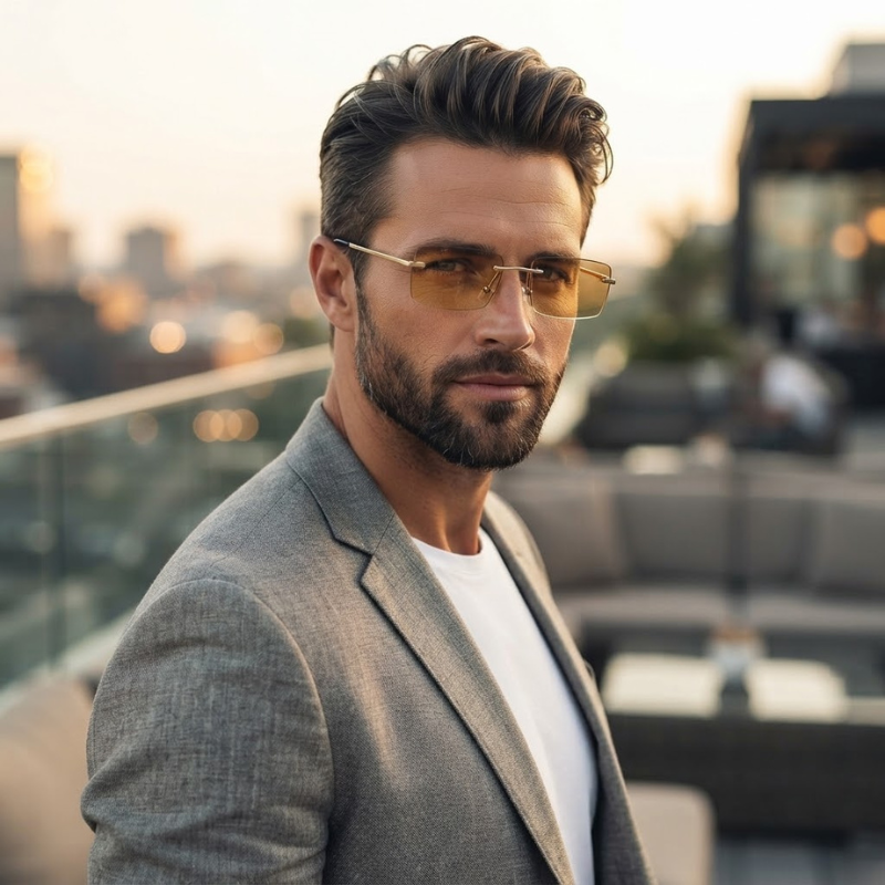 Rimvex - Randlose Sonnenbrille mit rechteckigen Gläsern und UV400-Schutz