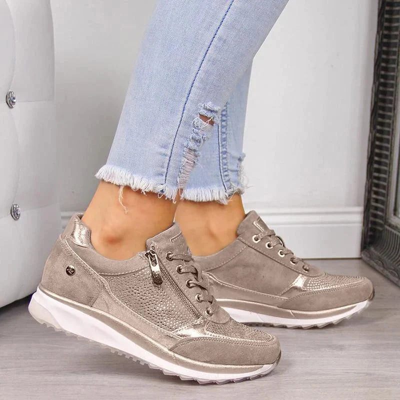 Sneavia - Damen-Plateau-Sneaker mit Reißverschluss und Zierschnürung