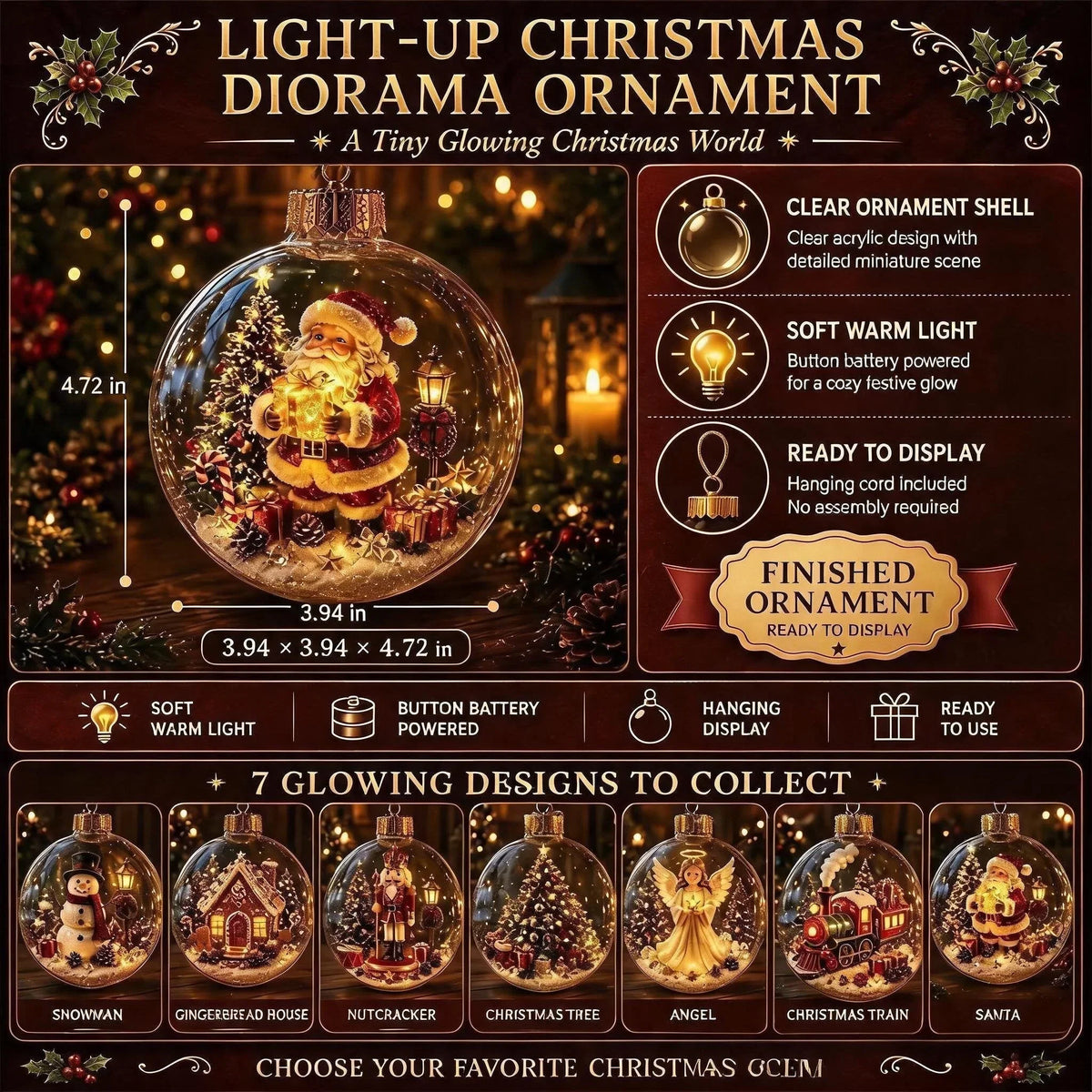 Noelglass - Beleuchteter Weihnachtsanhänger mit Miniatur-Winterszene