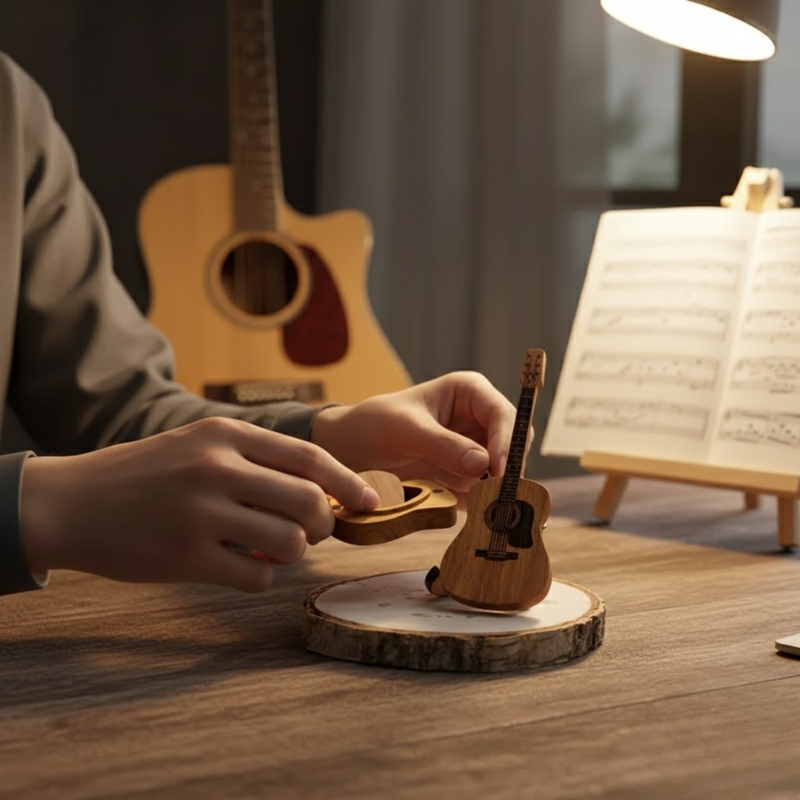 Pickrest - Gitarrenplektrenhalter aus Holz mit Ständer