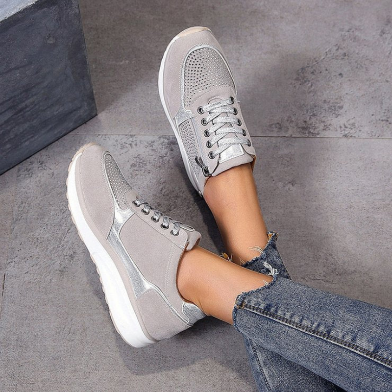 Sneavia - Damen-Plateau-Sneaker mit Reißverschluss und Zierschnürung