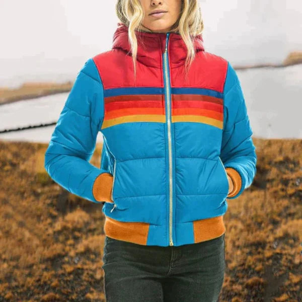Maaike – Farbblock Pufferjacke mit Kapuze und Reißverschluss