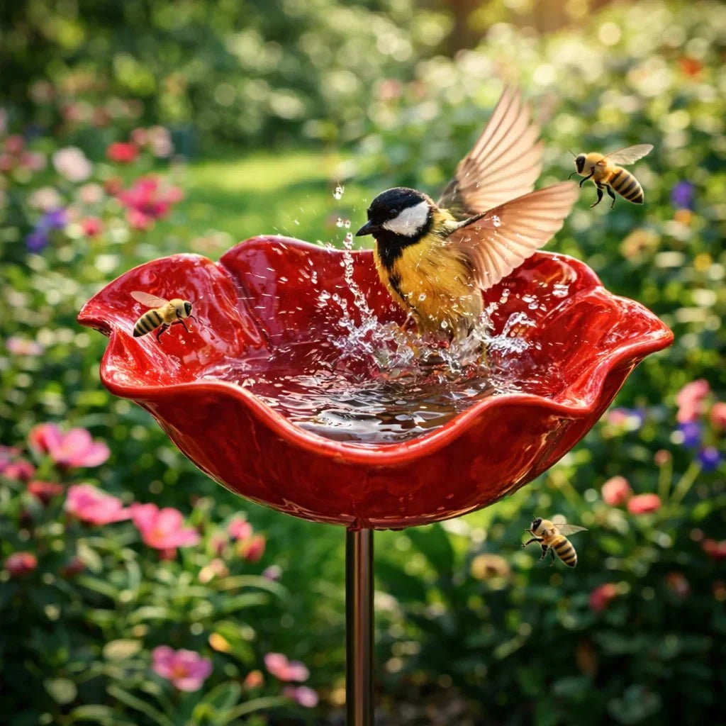 Petalbath - Vogelbad mit Klatschmohn-Design für den Garten