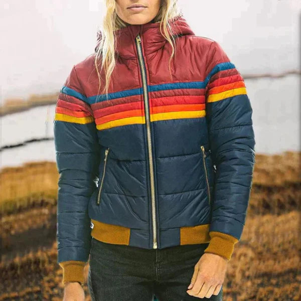 Maaike – Farbblock Pufferjacke mit Kapuze und Reißverschluss
