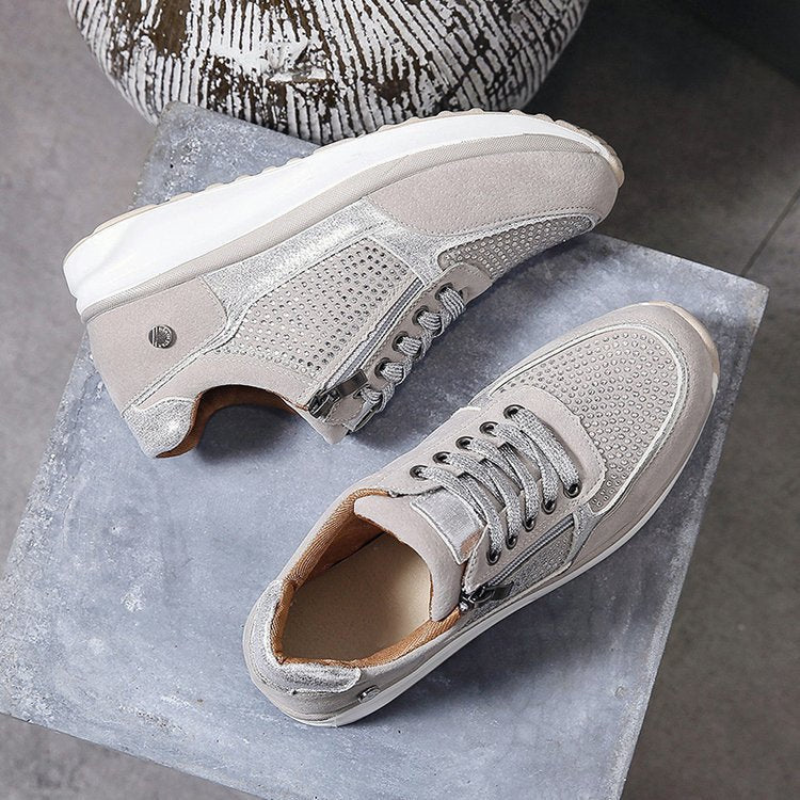 Sneavia - Damen-Plateau-Sneaker mit Reißverschluss und Zierschnürung