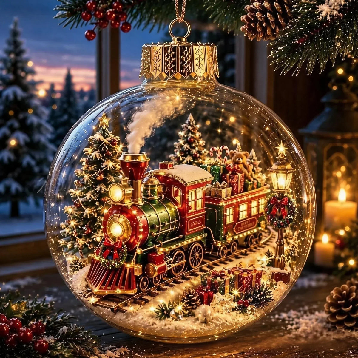 Noelglass - Beleuchteter Weihnachtsanhänger mit Miniatur-Winterszene