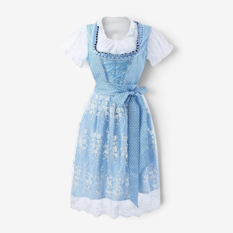 Damen-Dirndlkleid mit Stickereien und Schnürmieder