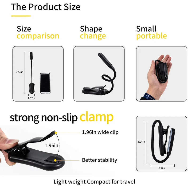 LED Leselampe Clip Buchlampe USB wiederaufladbar 7 LEDs