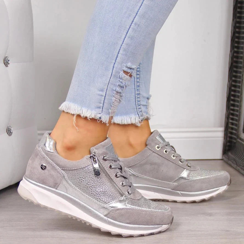 Sneavia - Damen-Plateau-Sneaker mit Reißverschluss und Zierschnürung