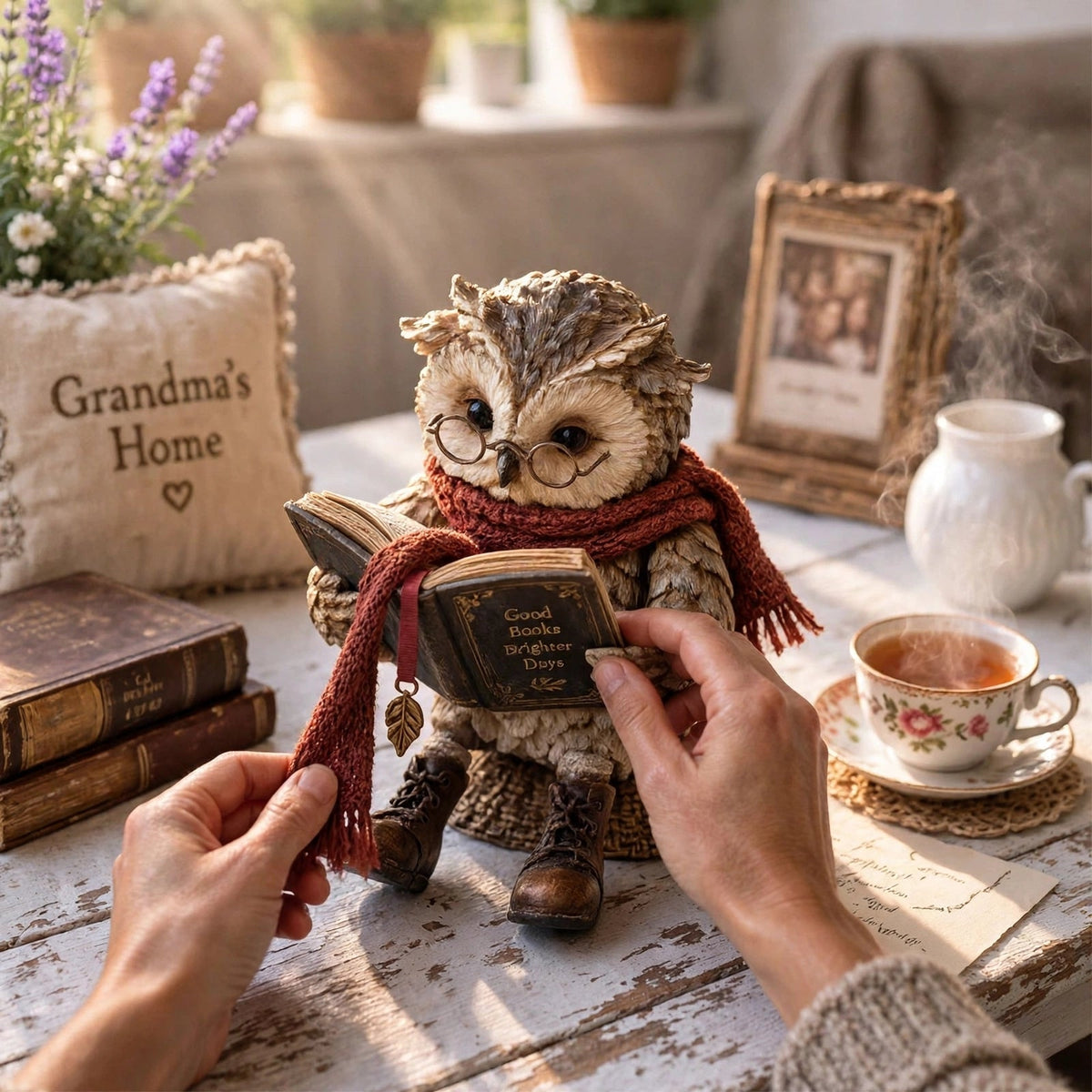 Owlio - Dekorative Eule mit Buch für Leseecke