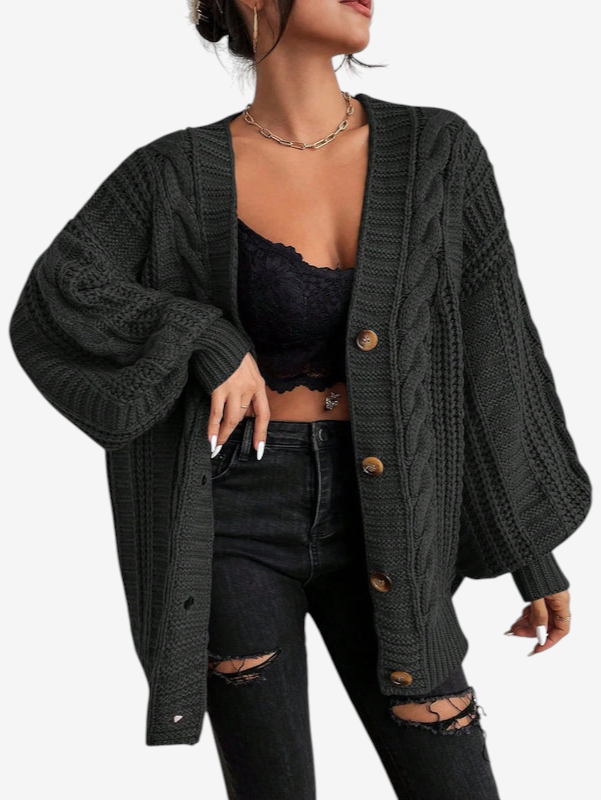 Cardivex - Damen-Strickjacke mit V-Ausschnitt und durchgehendem Zopfmuster
