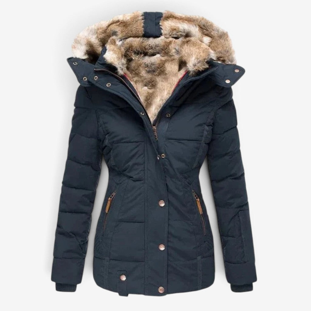 Pufflen - Langer Damen-Wintermantel mit abnehmbarer Kapuze und mehreren Taschen