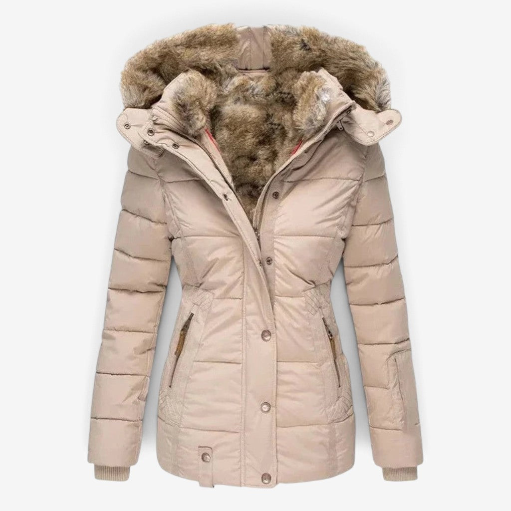 Pufflen - Langer Damen-Wintermantel mit abnehmbarer Kapuze und mehreren Taschen