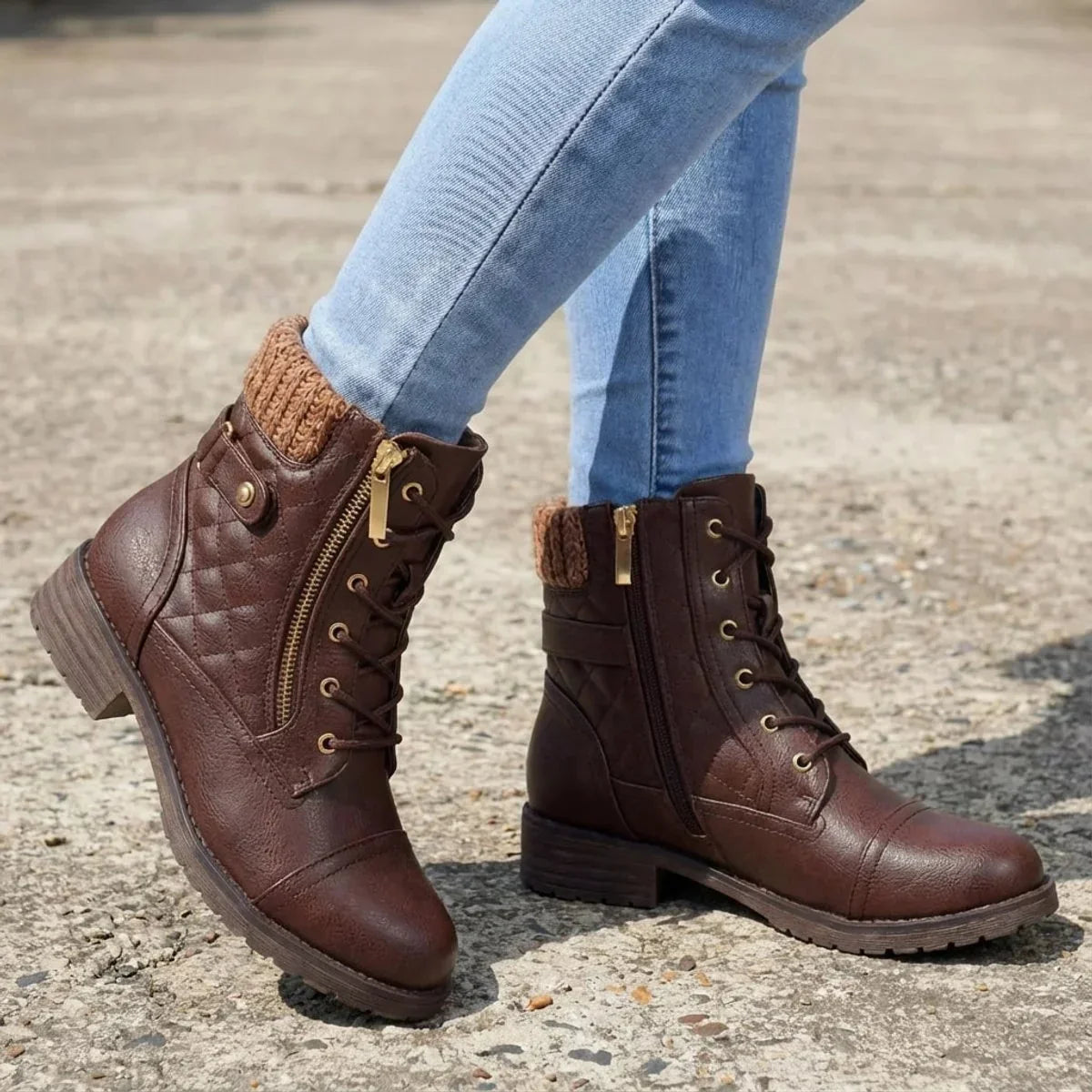 Quilven - Gestepptes Stiefeletten mit Rautenmuster und Schnürung