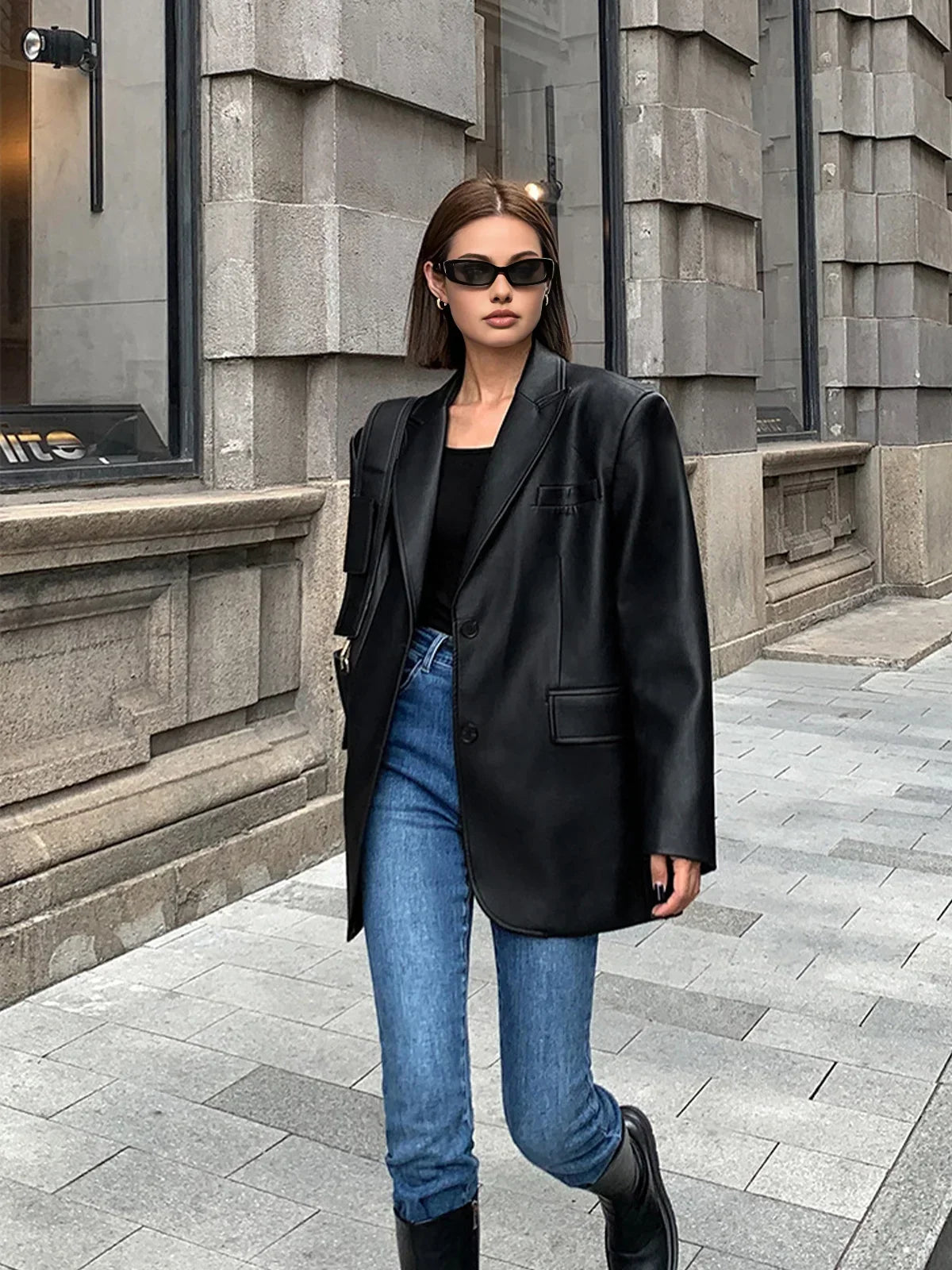 Pocketvex - Oversize Blazer für Damen mit Reverskragen und Knopfverschluss