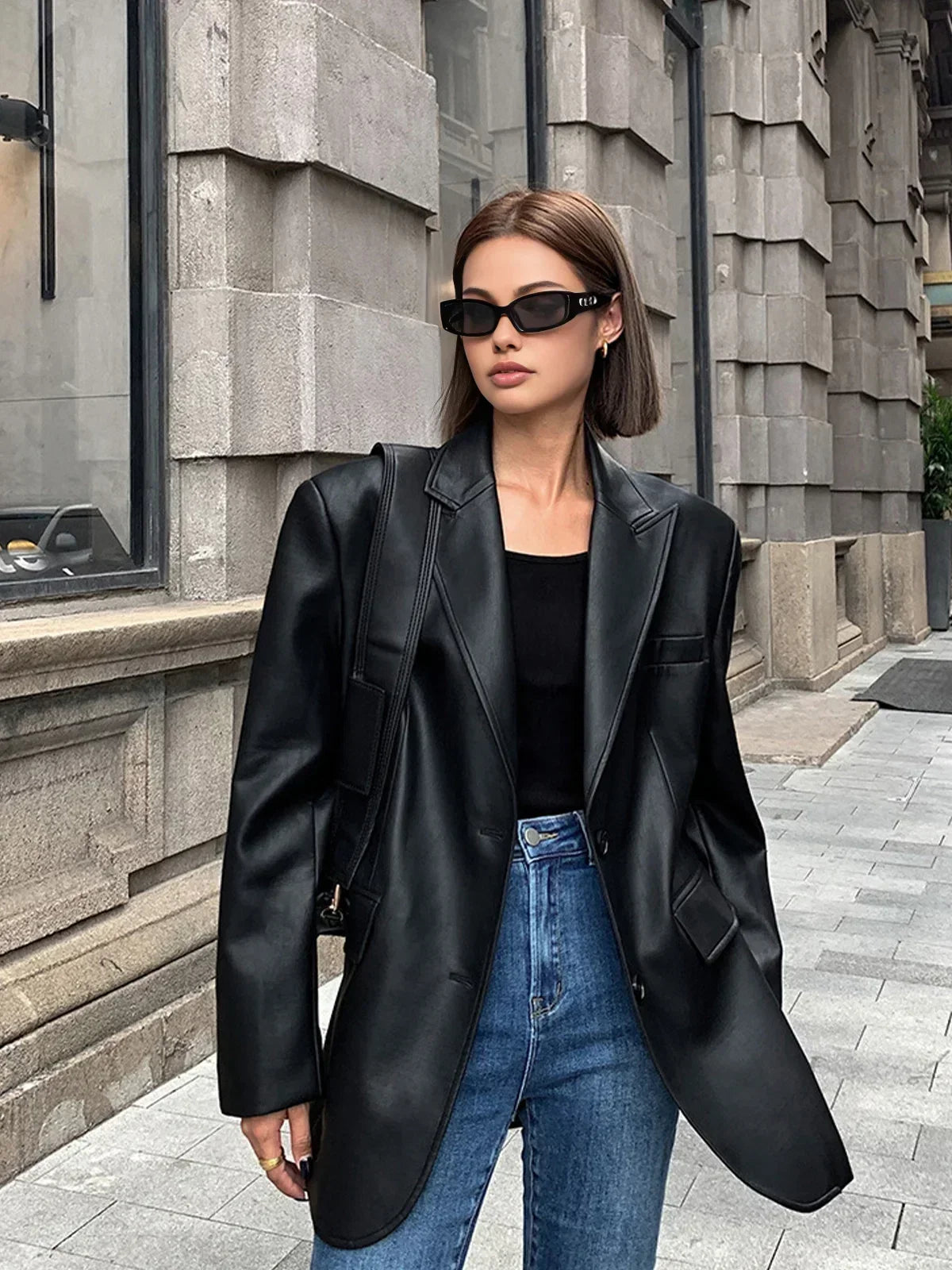 Pocketvex - Oversize Blazer für Damen mit Reverskragen und Knopfverschluss