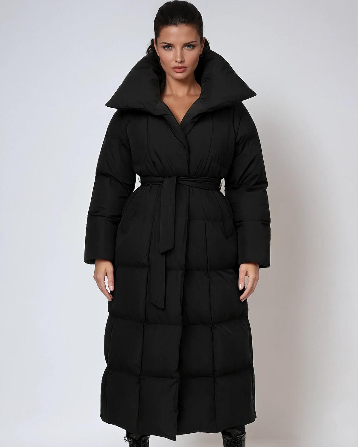 Beltrex - Lange Damen-Steppparka mit Taillengürtel und Oversize-Kragen