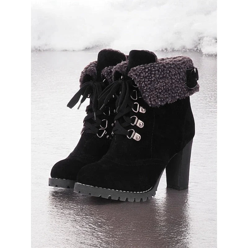 Bucklen - Bottines mit Schnürung und umklappbarem Kragen aus Bouclé