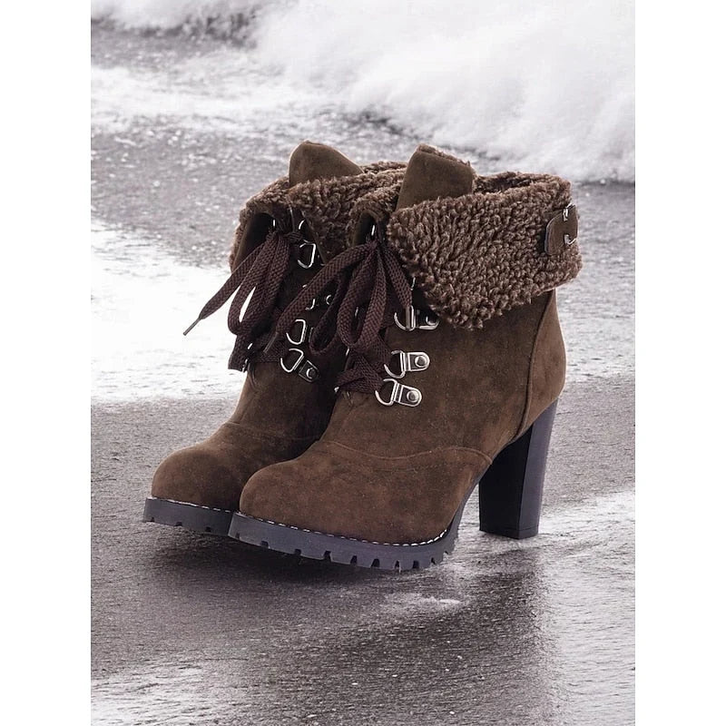 Bucklen - Bottines mit Schnürung und umklappbarem Kragen aus Bouclé