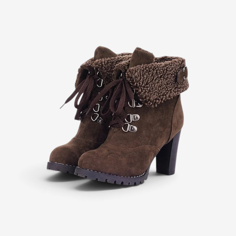 Bucklen - Bottines mit Schnürung und umklappbarem Kragen aus Bouclé