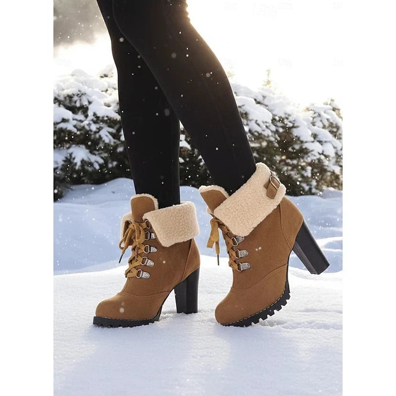 Bucklen - Bottines mit Schnürung und umklappbarem Kragen aus Bouclé