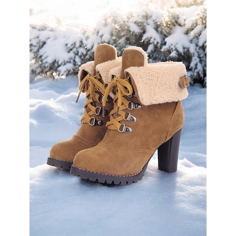 Bucklen - Bottines mit Schnürung und umklappbarem Kragen aus Bouclé