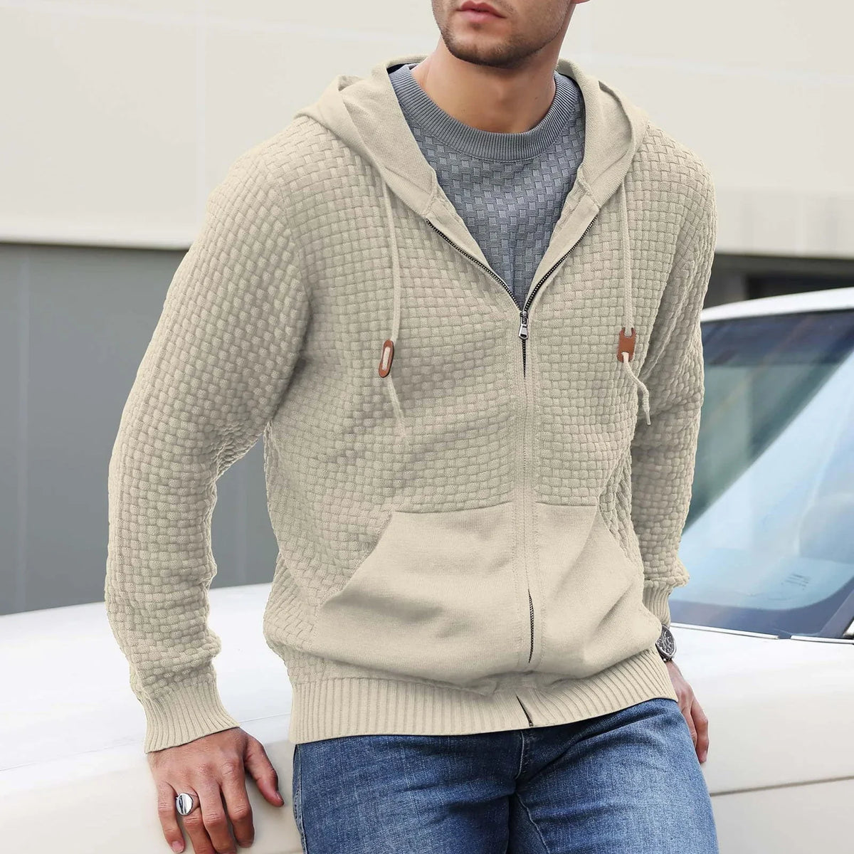 Ribmere - Herren-Sweatshirt mit Kapuze und Zopfmuster