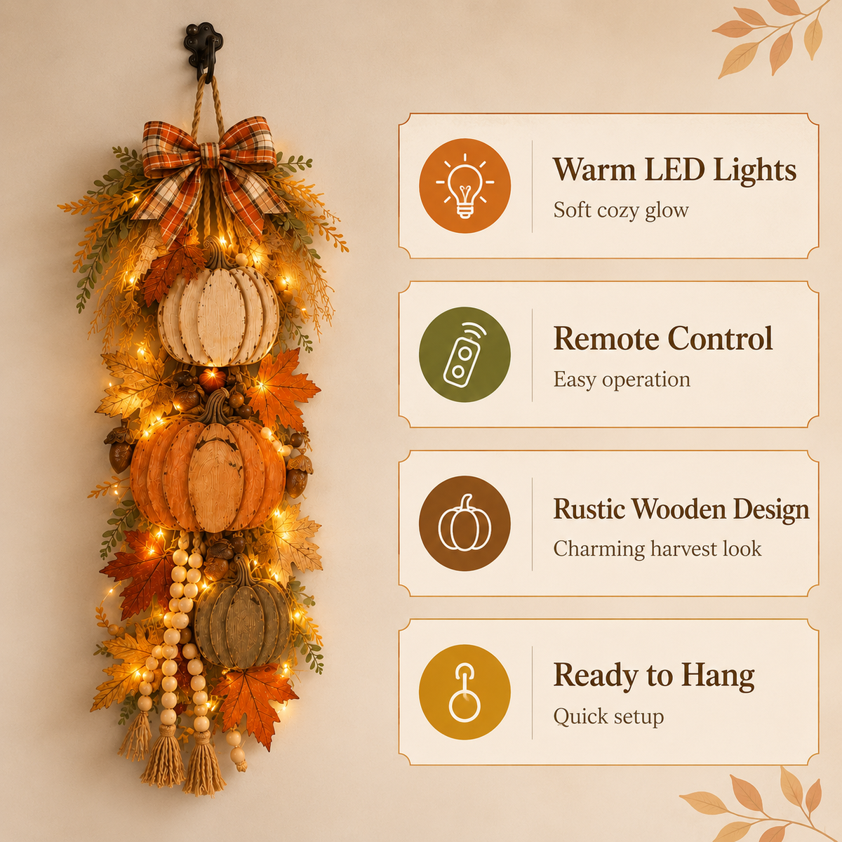Pumpglow - Herbstliche Türdekoration mit LED-Beleuchtung