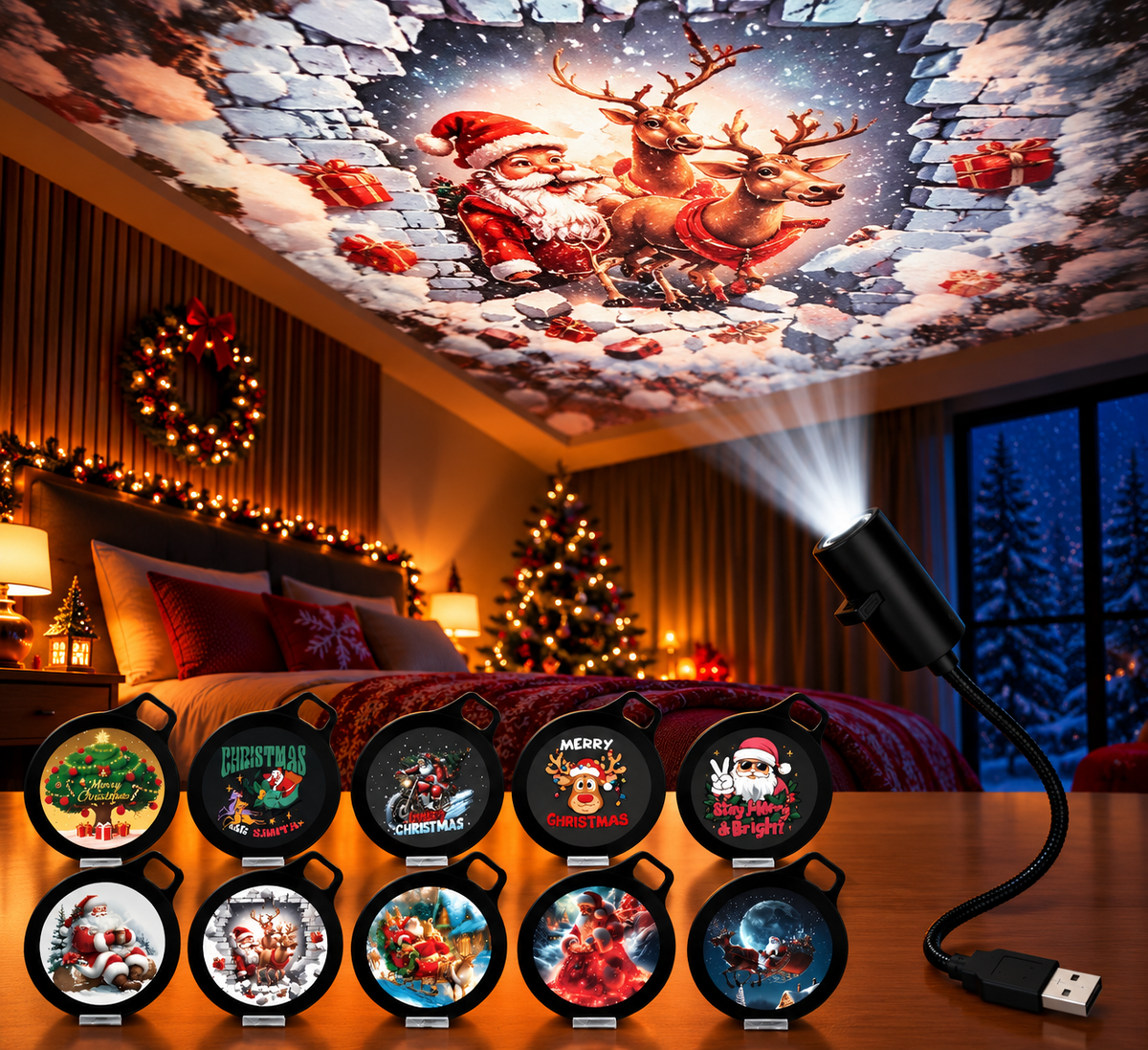 FestivoBeam - USB LED Projektorlampe mit Weihnachtsmotiven
