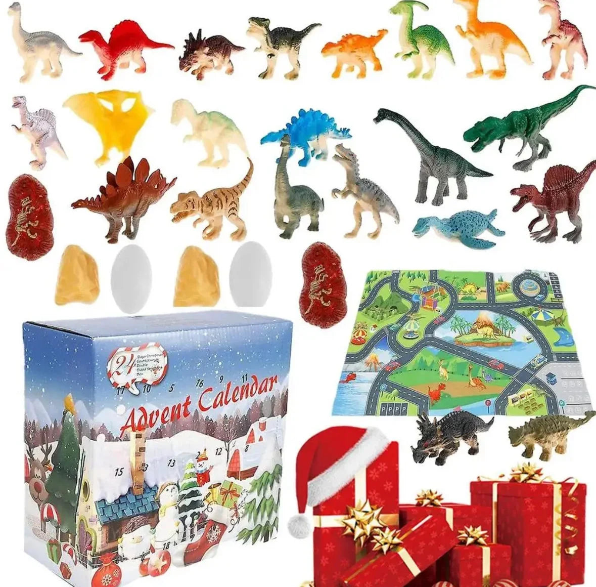 Santasaurs - Adventskalender mit Dinosaurier-Figuren und Spielmatte