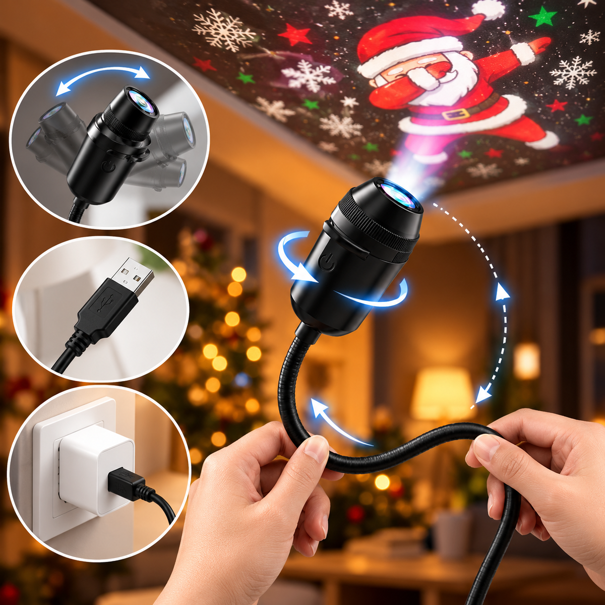 FestivoBeam - USB LED Projektorlampe mit Weihnachtsmotiven