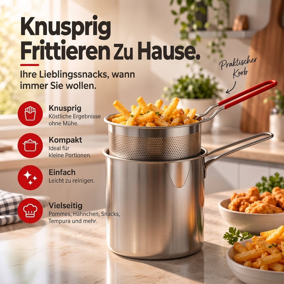 Snackfry - Kompakte Edelstahl-Fritteuse mit Frittierkorb