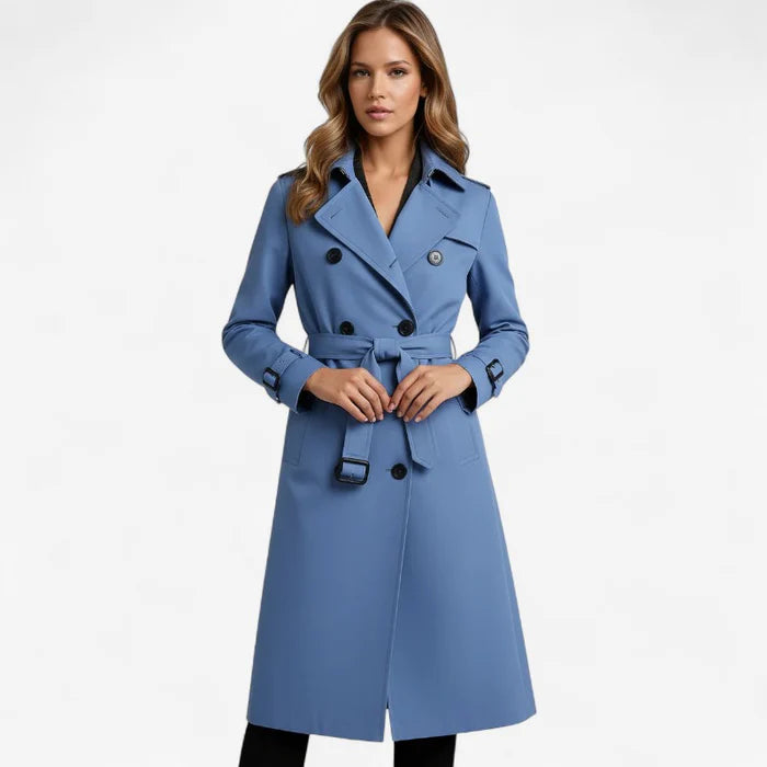 Sarah – Langer Trenchcoat mit Gürtel und Knopfleiste