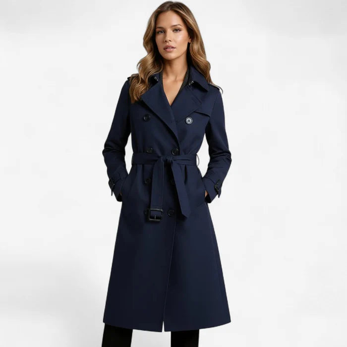 Sarah – Langer Trenchcoat mit Gürtel und Knopfleiste