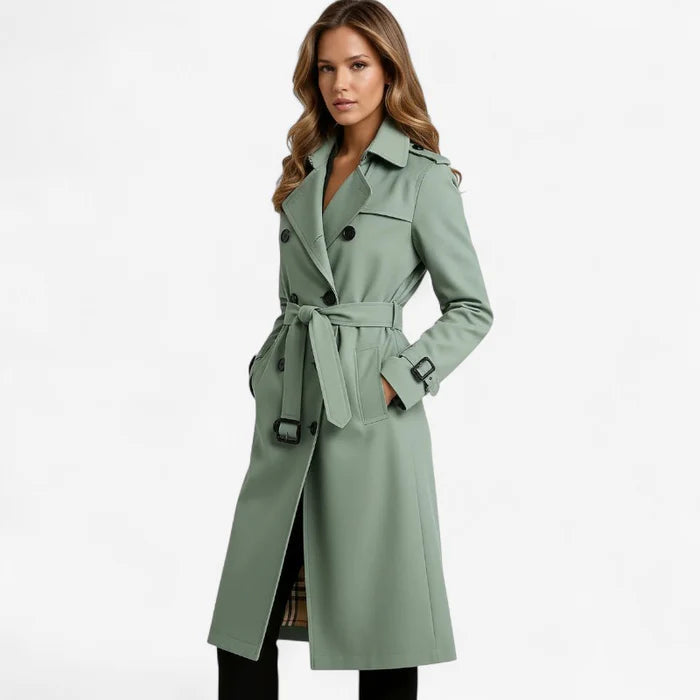 Sarah – Langer Trenchcoat mit Gürtel und Knopfleiste
