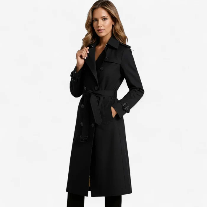 Sarah – Langer Trenchcoat mit Gürtel und Knopfleiste