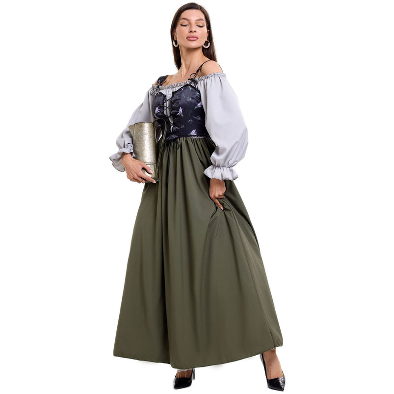 Alpen - Damen Trachtenkleid mit Puffärmeln und elastischem Ausschnitt