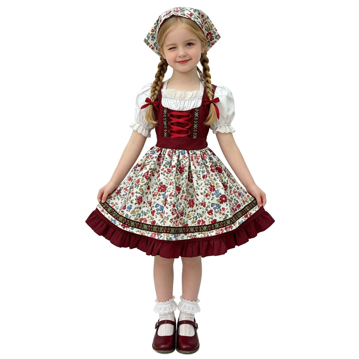 Mädchen Trachtenkleid mit Schürze und Haarband
