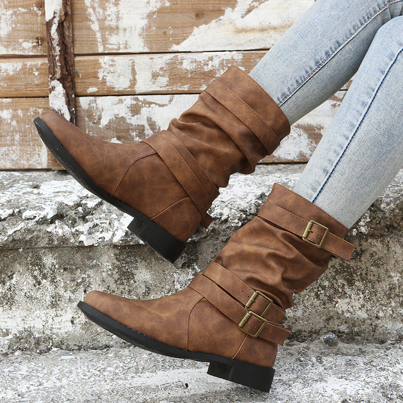 Damen Stiefeletten mit runder Spitze und Metallverzierungen