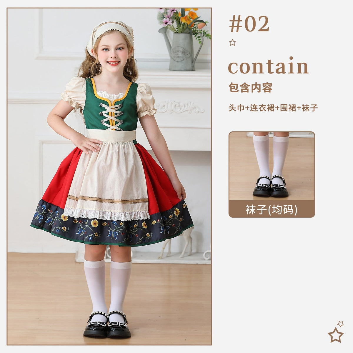 Mädchen Trachtenkleid mit Schürze und Kopftuch