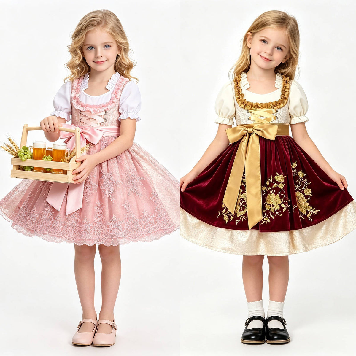 Mädchen Dirndl mit bestickter Schürze und Rüschenbluse