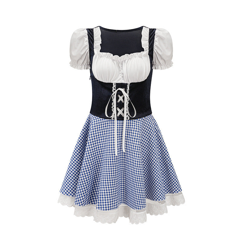 Bavora - Damen Mini-Dirndl mit Vichykaro-Rock, Schnürmieder