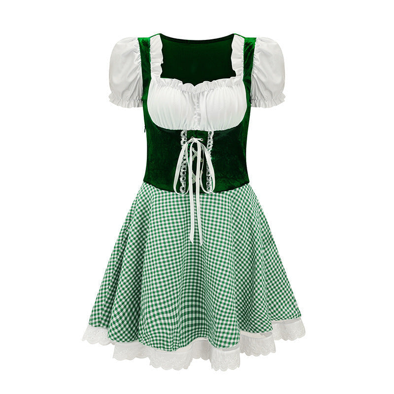 Bavora - Damen Mini-Dirndl mit Vichykaro-Rock, Schnürmieder