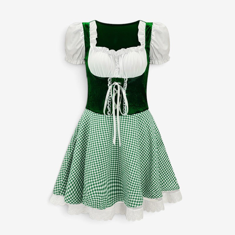 Bavora - Damen Mini-Dirndl mit Vichykaro-Rock, Schnürmieder