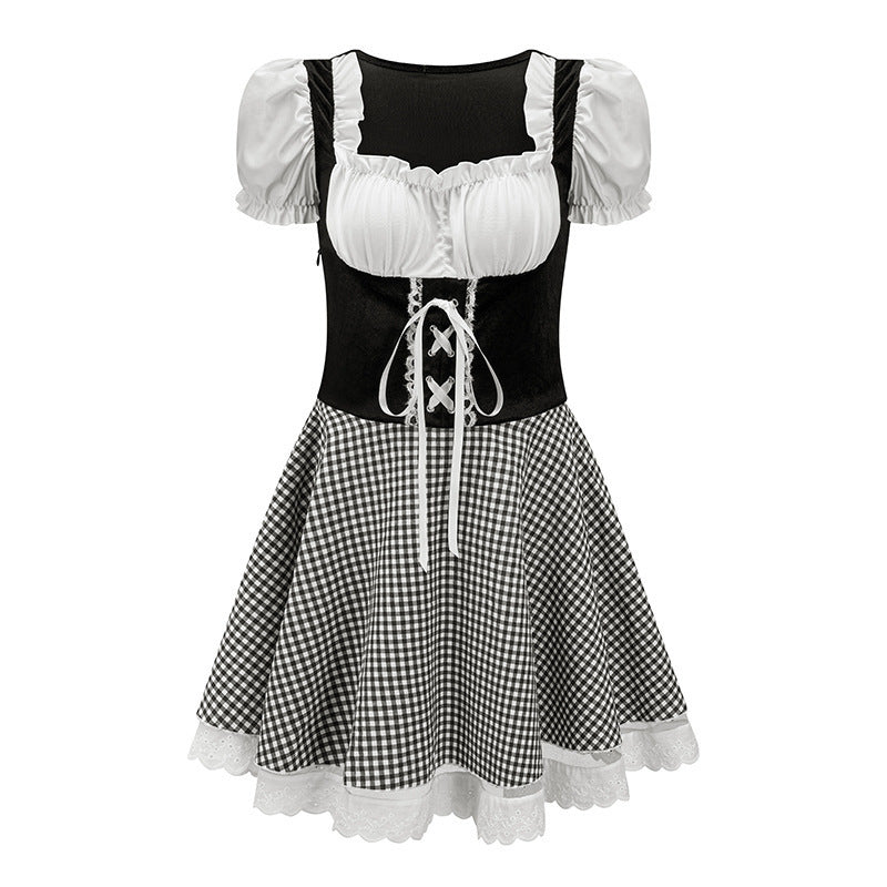 Bavora - Damen Mini-Dirndl mit Vichykaro-Rock, Schnürmieder