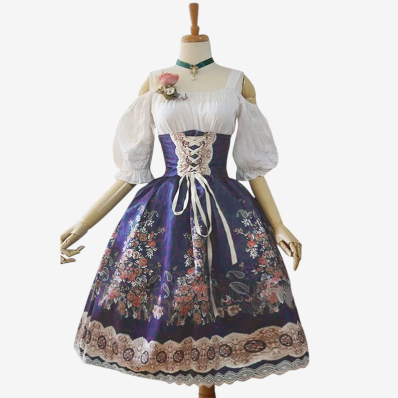 Alpenza - Damen-Dirndl mit Blumenmuster und passender Schürze