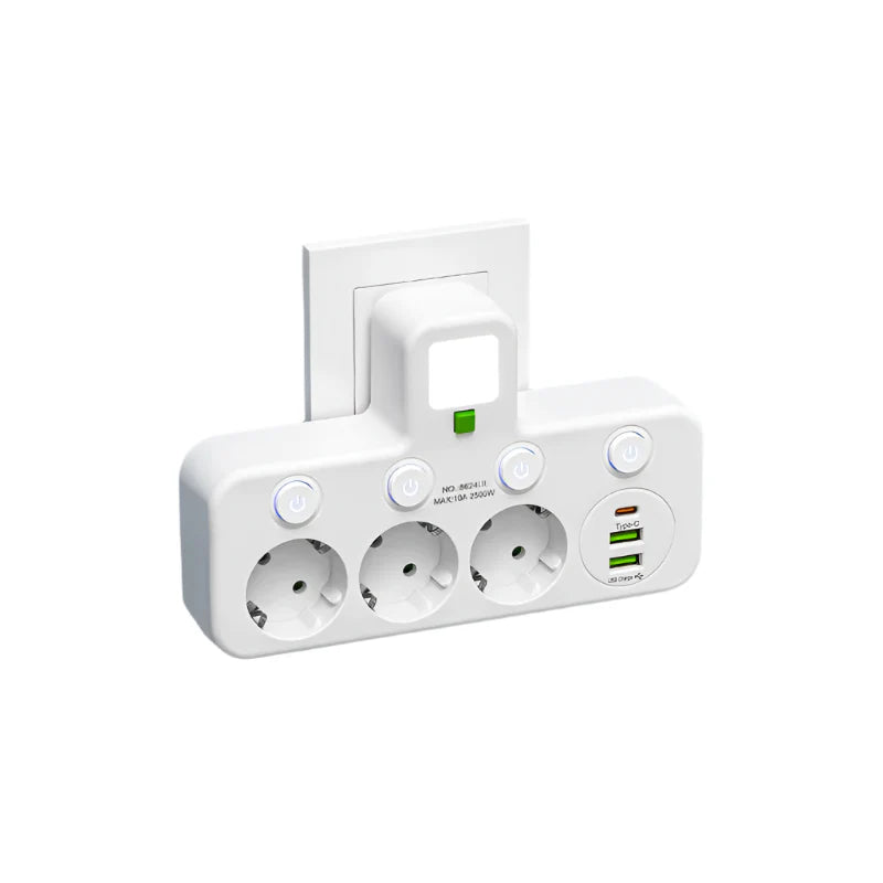 Mehrfachsteckdose mit USB und Typ-C Anschlüssen